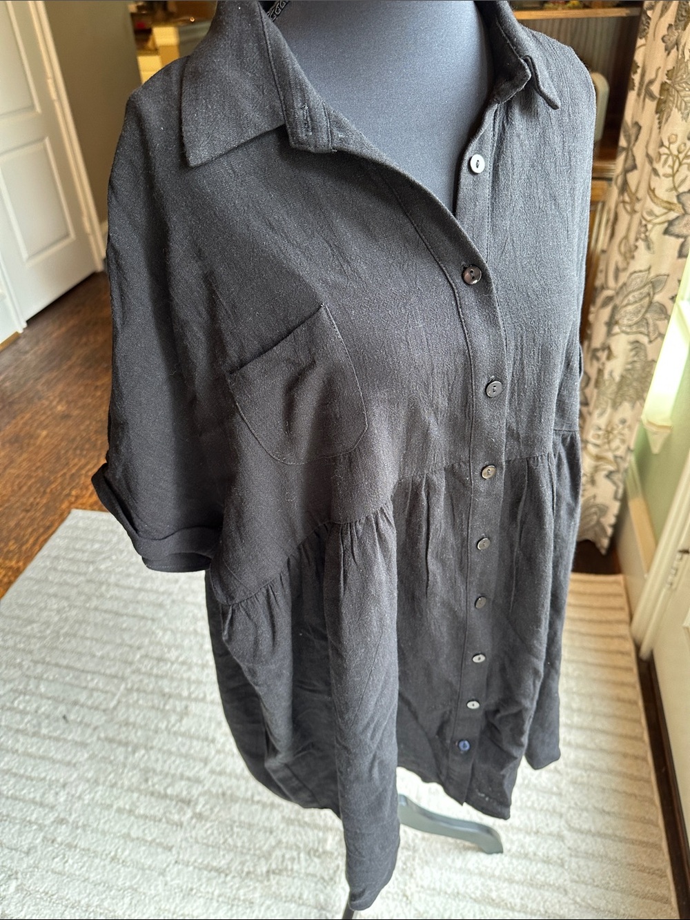 Lulu's Black Button-Front Short Sleeve Peplum Shirt dress
